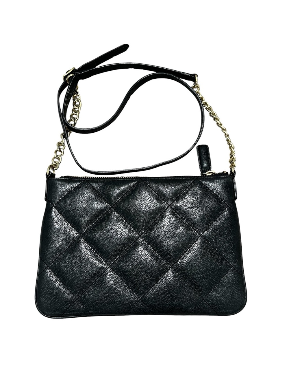 Talbots Black Leather Quilted Crossbody Handbag EUC small 9.5”x6” gold accent